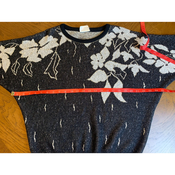 Vintage Excelsior Sweater Top Floral Print Black Gray Gold Accent - Picture 10 of 10